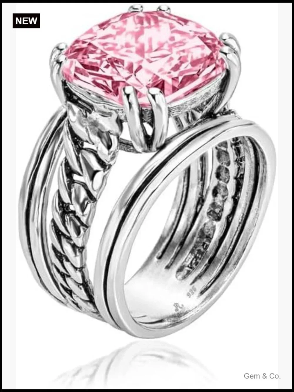 925 Sterling Silver Curb Chain Statement Ring with CZ